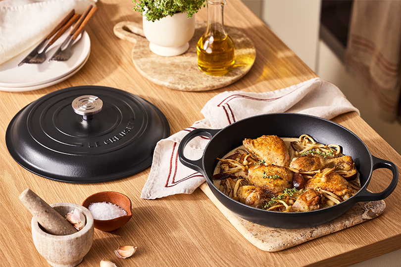 Normandy-Inspired Cider Braised Chicken with Onion and Wild Mushrooms